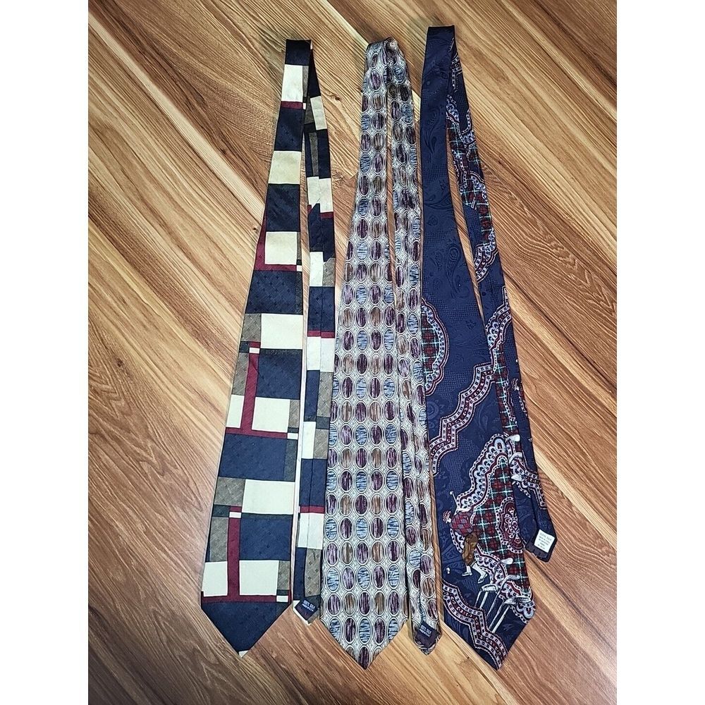 Hanover St 100% Silk Ties Lot Of 3 Golf‎ Tartan Plaid Navy Dress Design U.S.A.